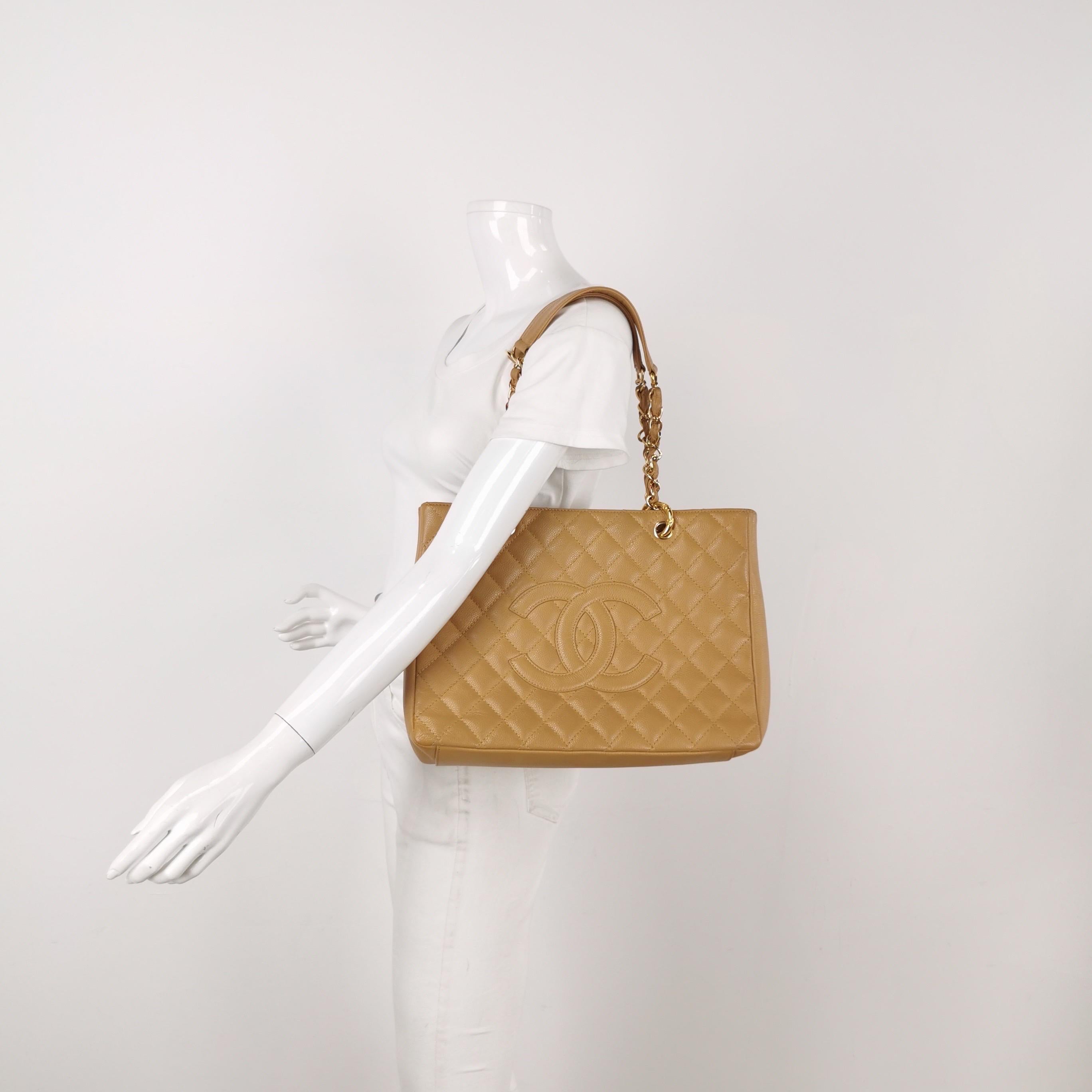 Chanel GST Grand Shopping Tote Camel Tan Caviar Leather PM, 2006-2008
 These are professional photos of the actual bag offered by Luxbags.
  
 Discontinued in 2015, the Grand Shopping tote bag is one CHANEL rarity that is highly treasured. This