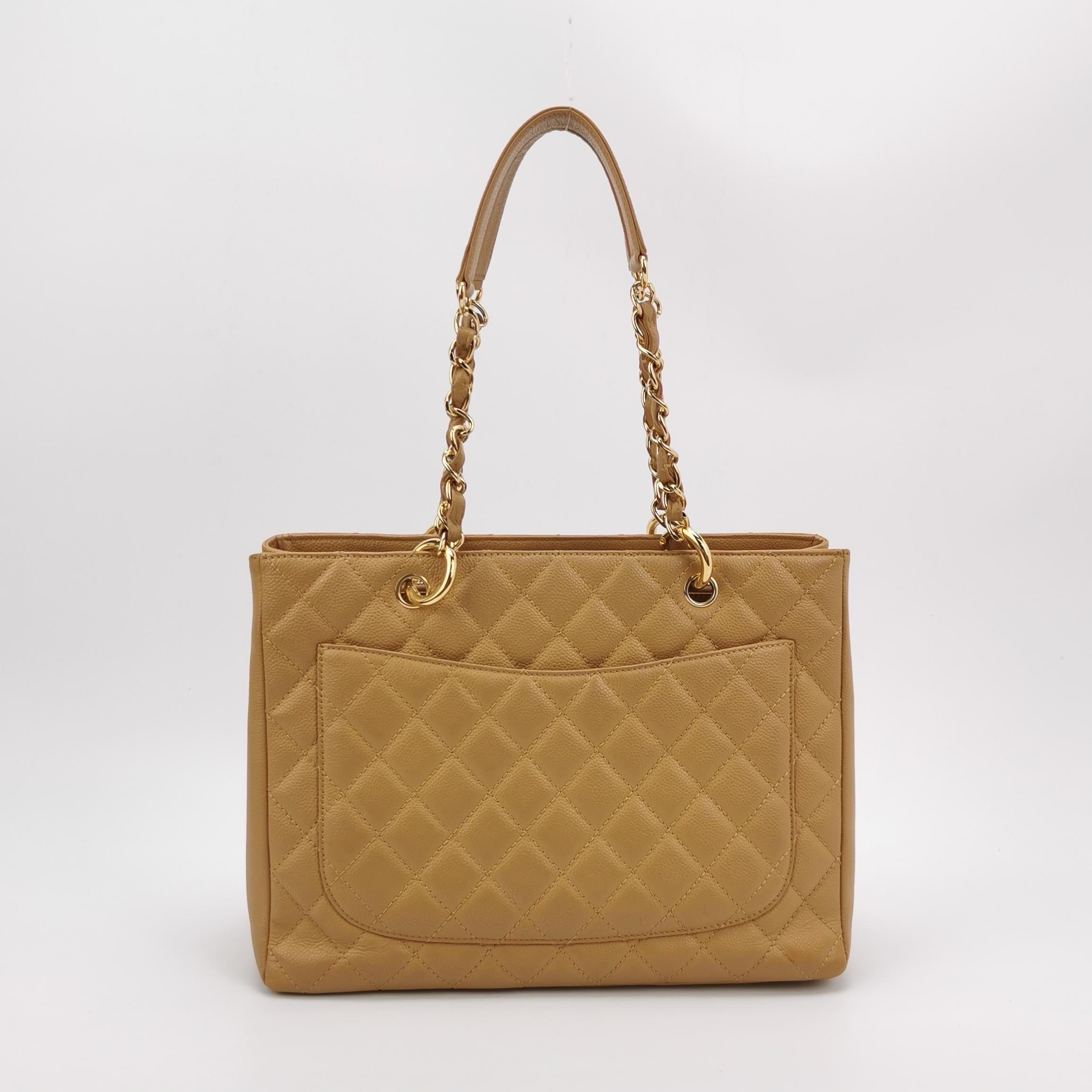 Brown Chanel GST Grand Shopping Tote Camel Tan Caviar Leather PM, 2006-2008 For Sale