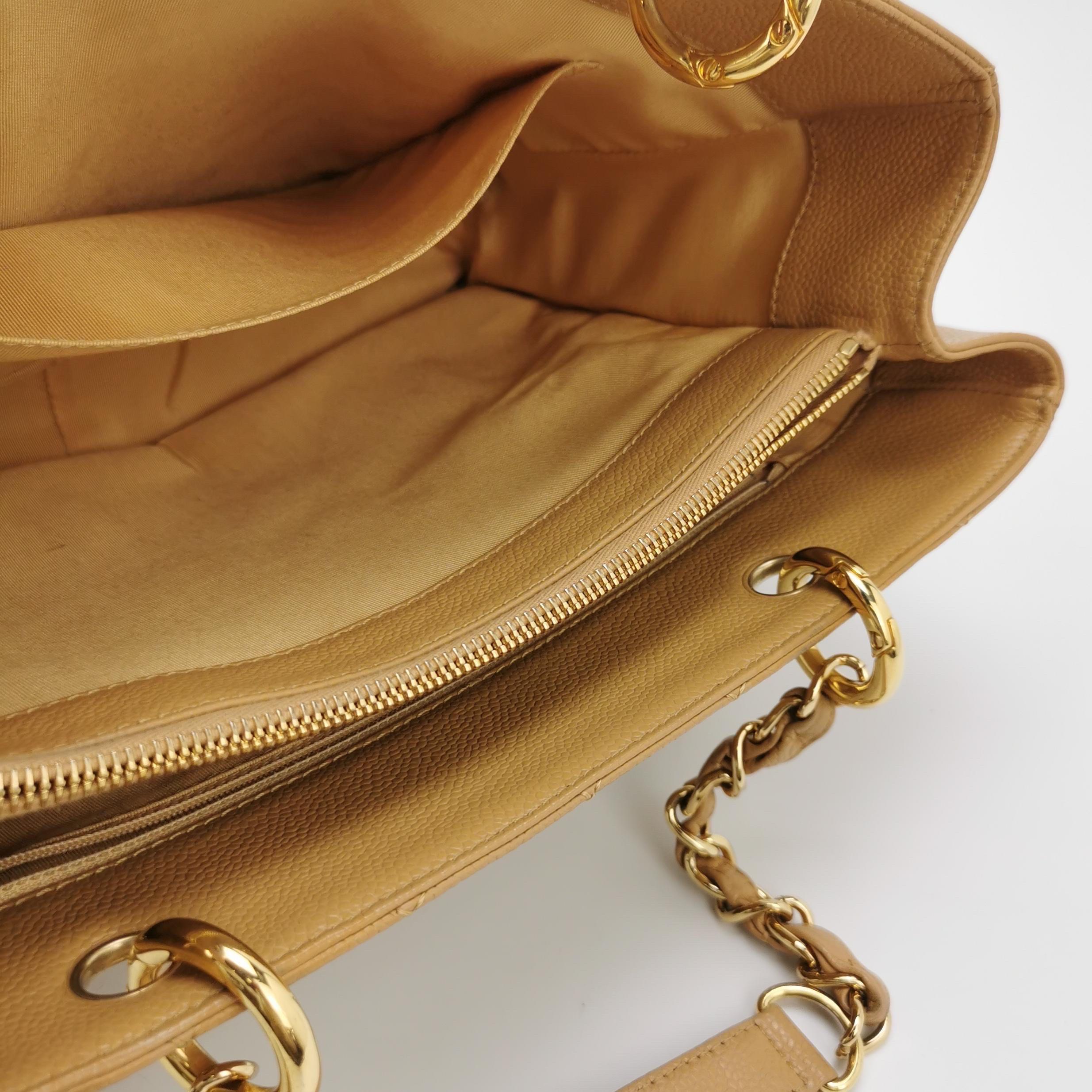 Chanel GST Grand Shopping Tote Camel Tan Caviar Leather PM, 2006-2008 For Sale 2