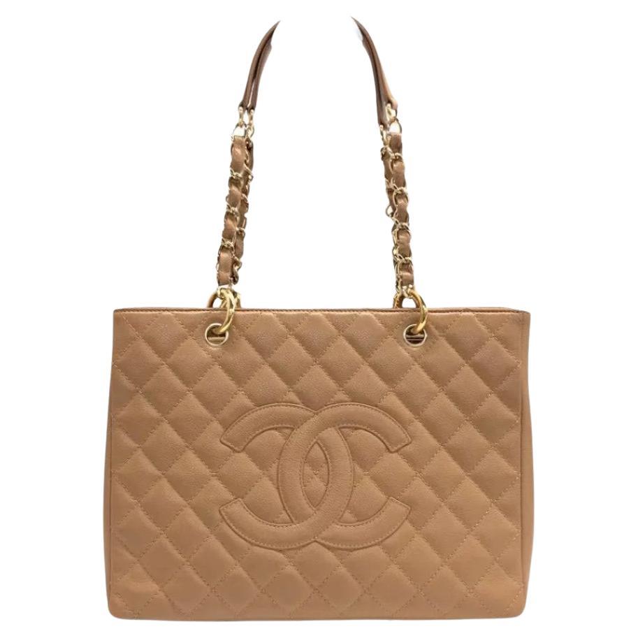 Chanel GST Grand Shopping Tote Camel Tan Caviar Leather PM, 2006-2008 For Sale