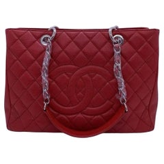 Chanel GST Grand Shopping Tote Red Caviar Matelasse Chain Bag