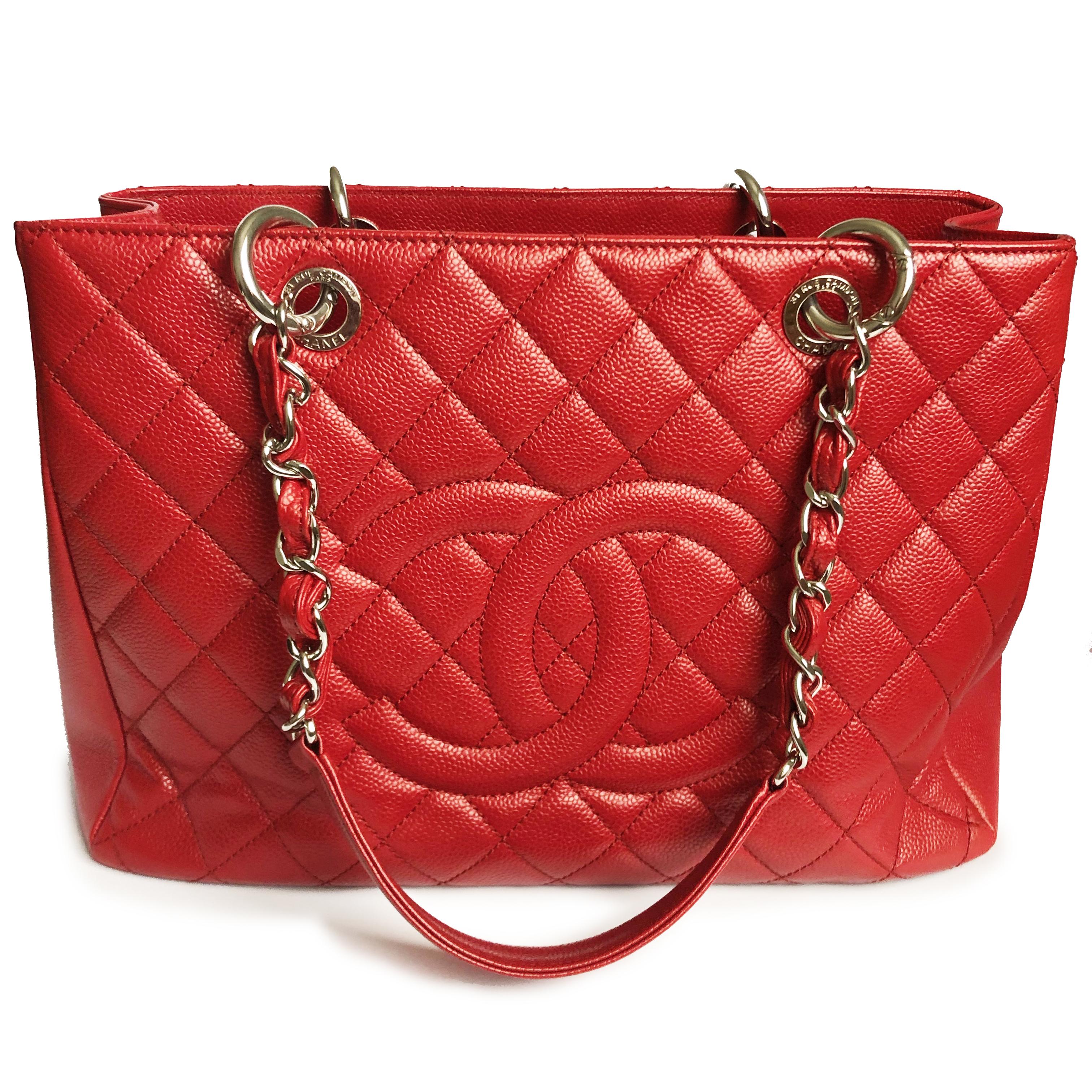 Chanel GST Grand Shopping Tote Shoulder Bag Red Caviar Leather Silver HW 2013 3