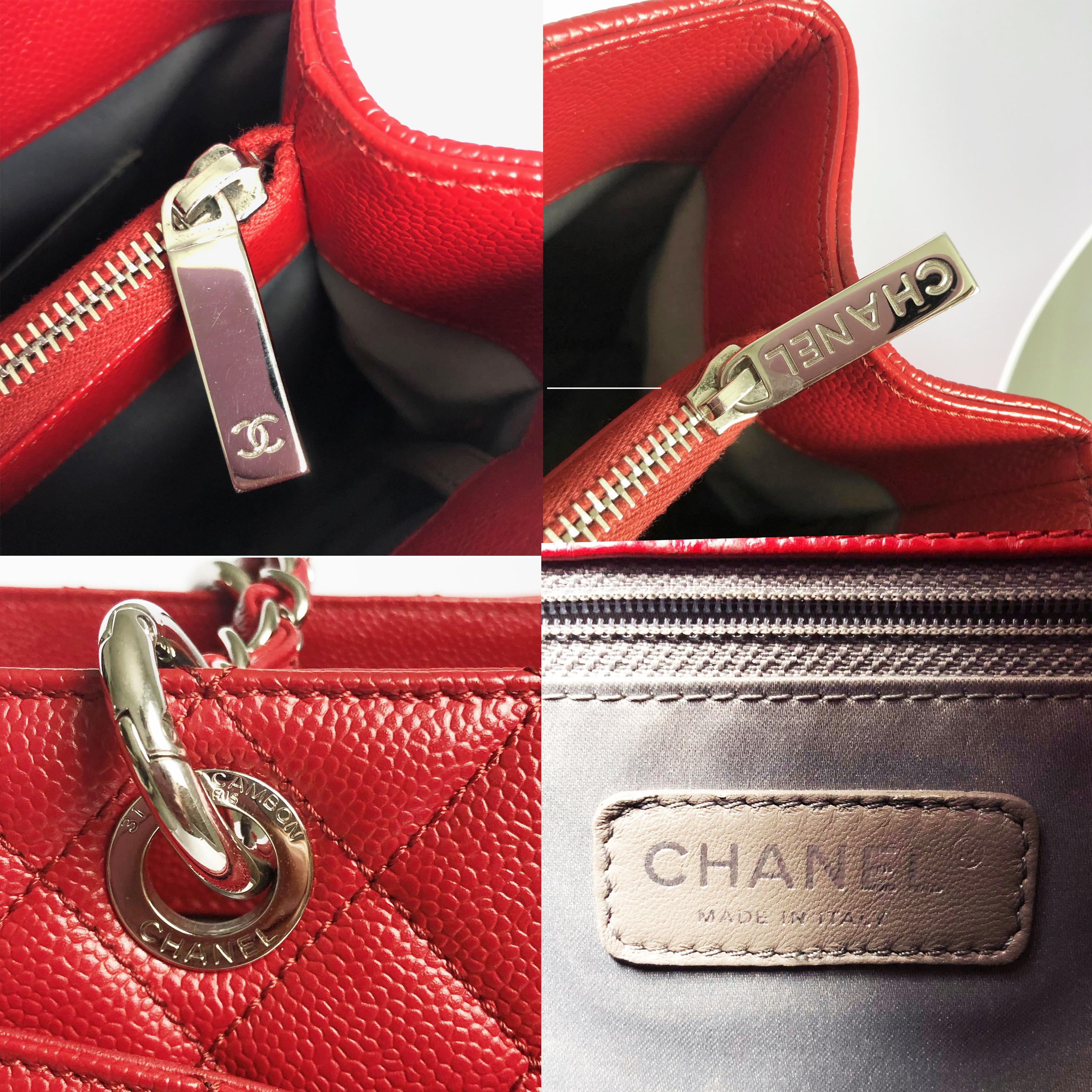Chanel GST Grand Shopping Tote Shoulder Bag Red Caviar Leather Silver HW 2013 5
