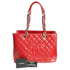 Chanel GST Grand Shopping Tote Shoulder Bag Red Caviar Leather Silver HW 2013
