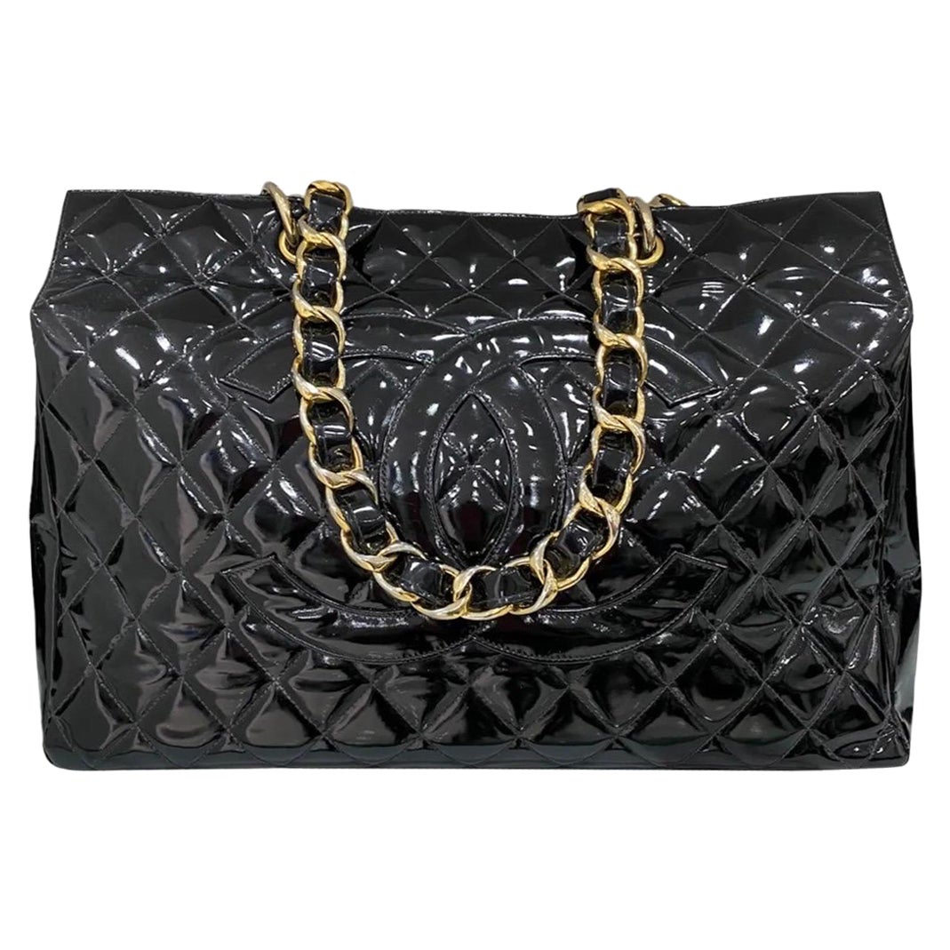 Chanel GST XXL Vernice Nera Borsa a spalla