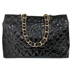 Chanel GST XXL Vernice Nera Borsa a spalla
