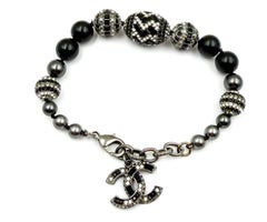 Chanel Gunmetal Art Deco Crystal Black Bead Bracelet