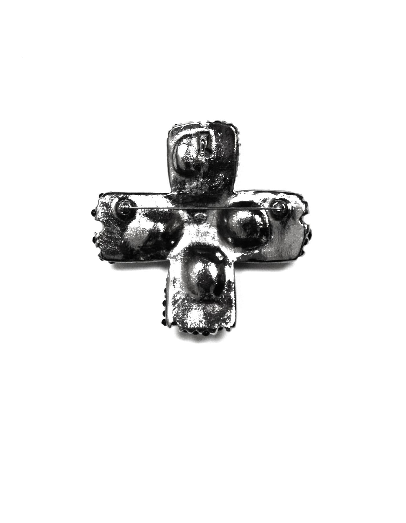 Chanel Gunmetal Black Stone Faux Pearl Cc Cross Brooch Pendant At 1stdibs