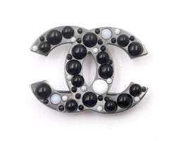 Chanel Gunmetal CC Black White Bead Brooch