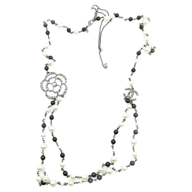 Chanel Grey Silver and Long Pearl Cc Necklace at 1stDibs | extra long ...