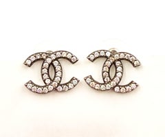 Chanel Gunmetal CC Crystal Medium Piercing Earrings