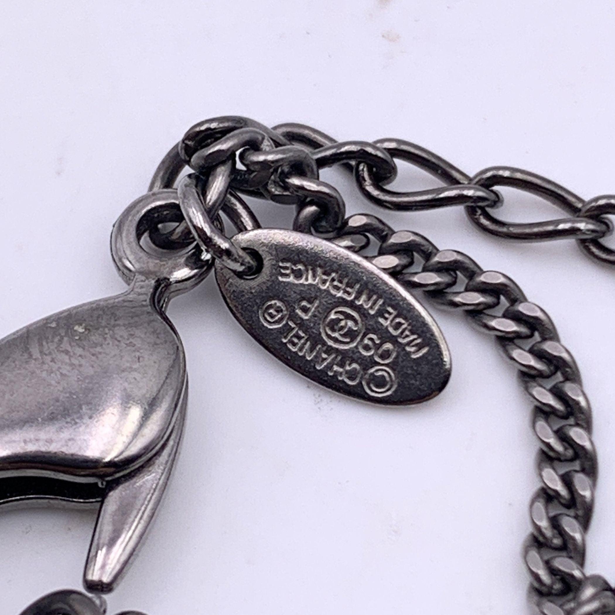 Women's Chanel Gunmetal Double Chain CC Logo Pendant Necklace