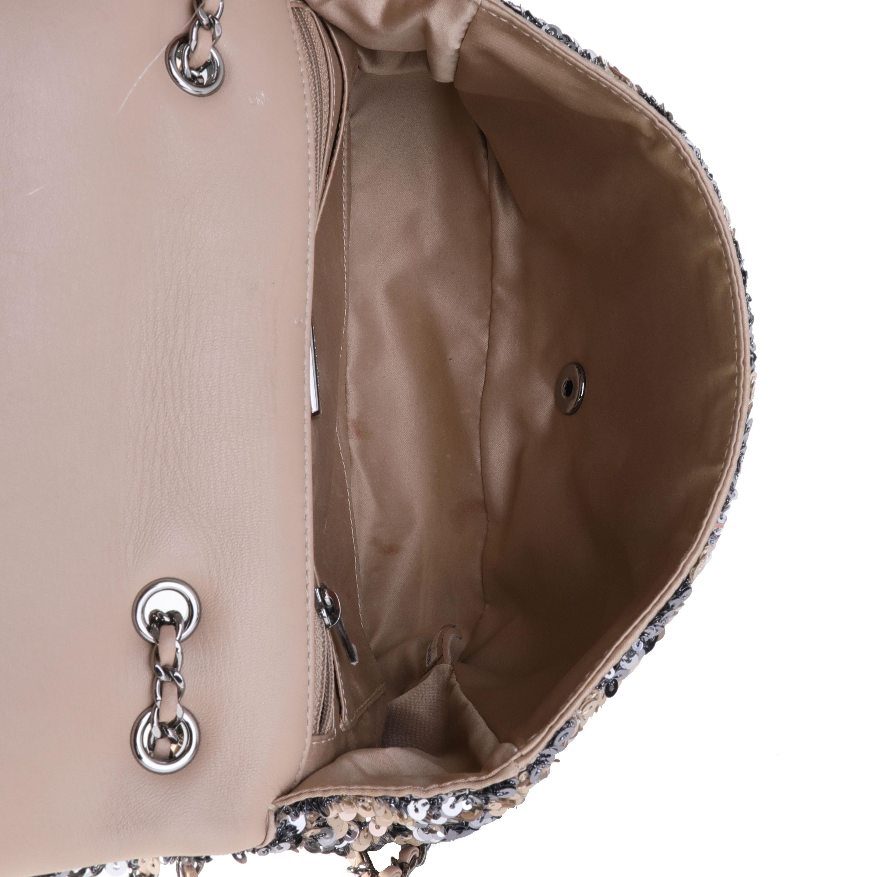 Gray Chanel Gunmetal & Gold Sequin Houndstooth Medium Single Flap Bag
