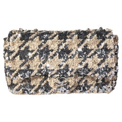 Chanel Gunmetal & Gold Sequin Houndstooth Medium Single Flap Bag