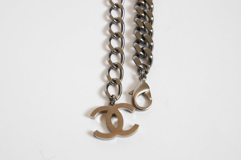 Chanel Gunmetal Heavy Logo Chain Link Necklace or Belt at 1stDibs