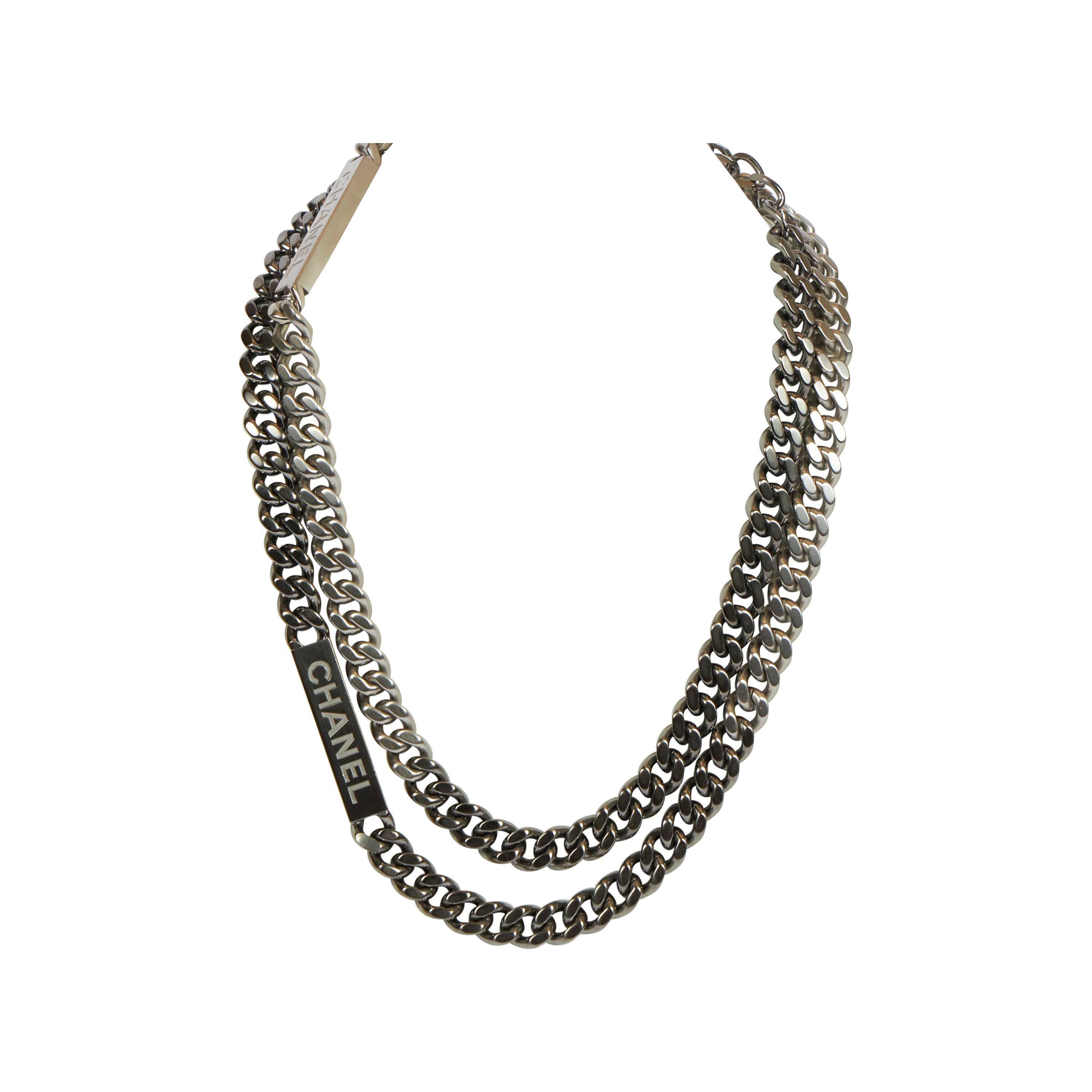 Chanel Gunmetal Heavy Logo Chain Link Necklace or Belt
