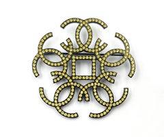 Chanel Gunmetal Multi CC Yellow Crystal Large Brooch  