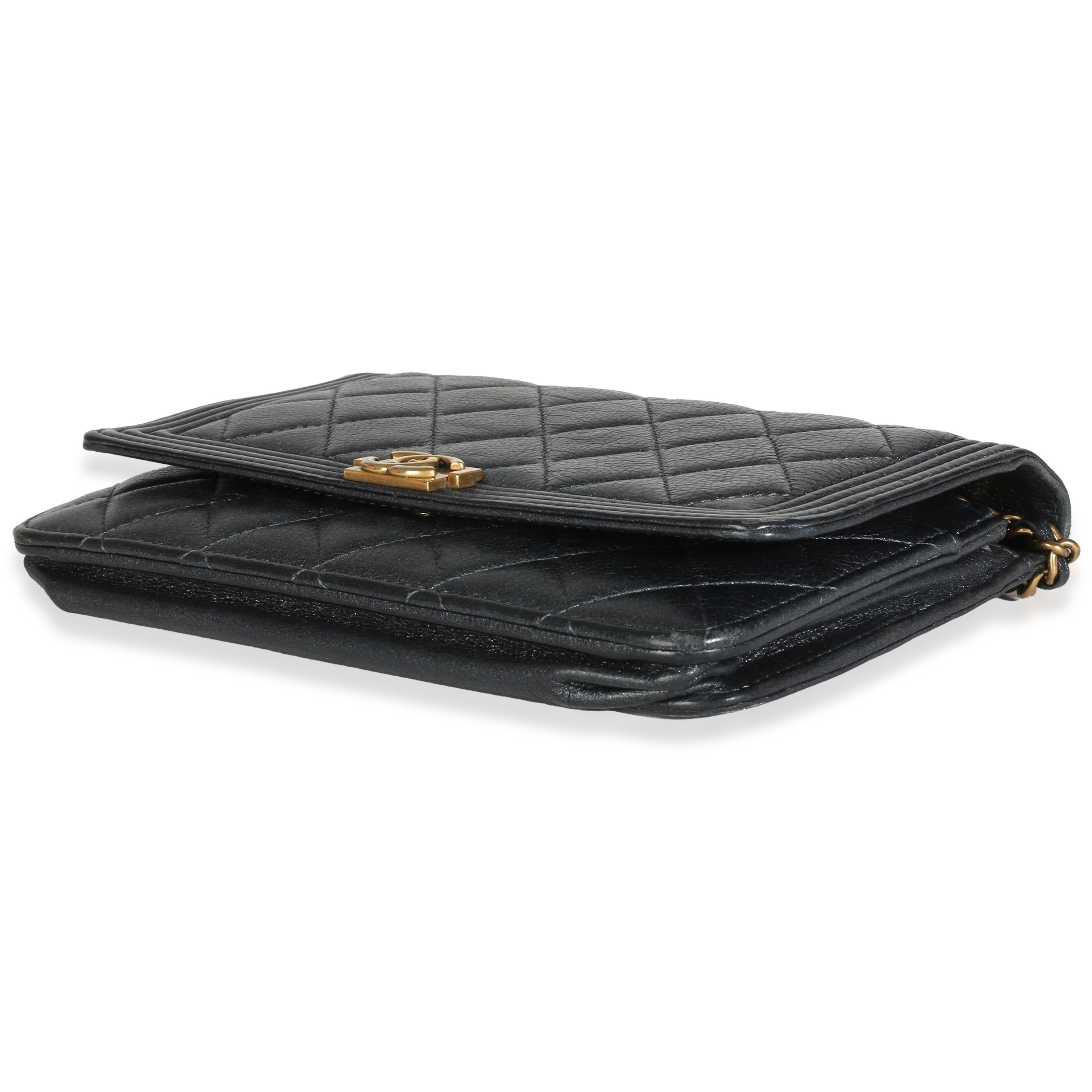 Women's Chanel Gunmetal Quilted Lambskin Boy Wallet On Chain For Sale