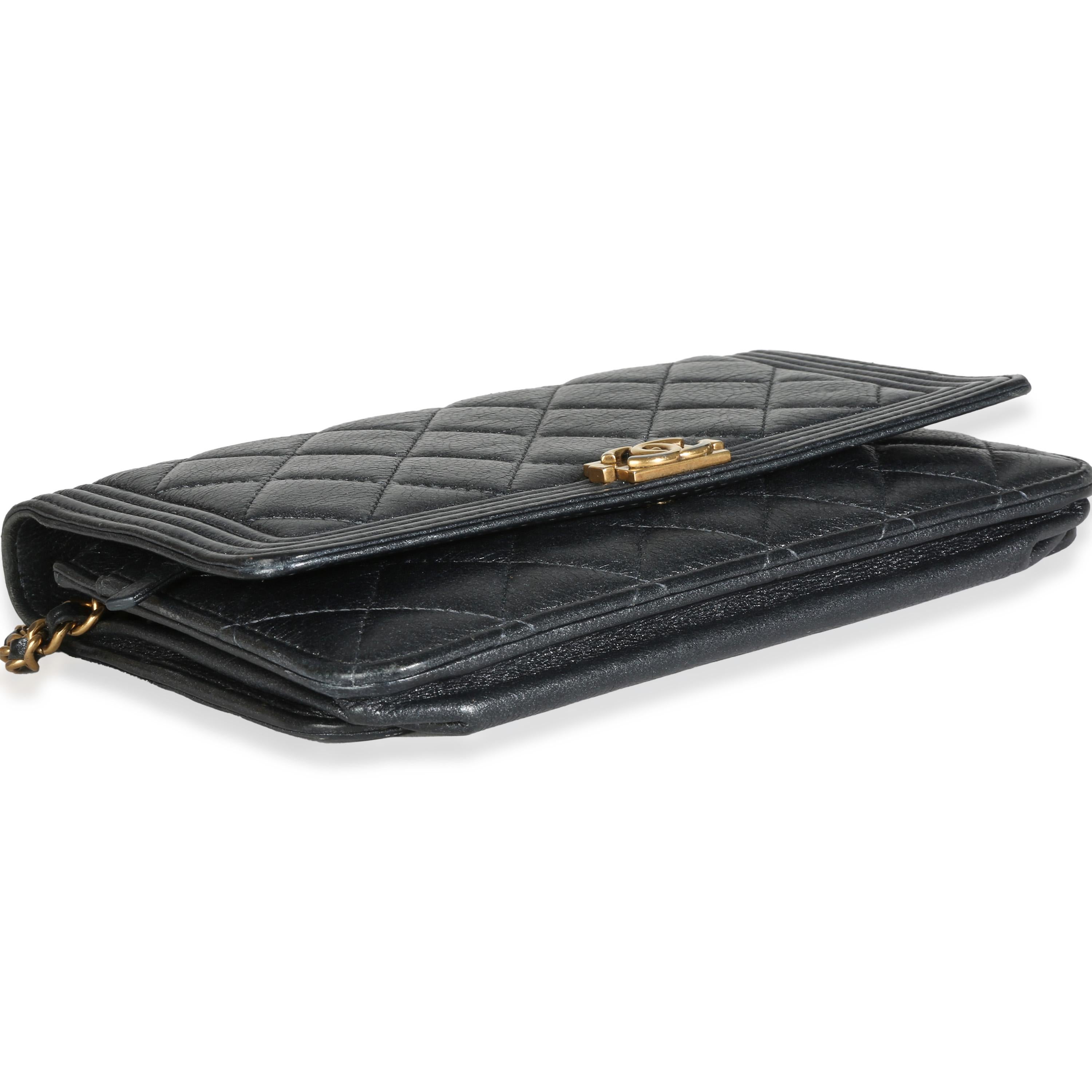 Chanel Gunmetal Quilted Lambskin Boy Wallet On Chain For Sale 2