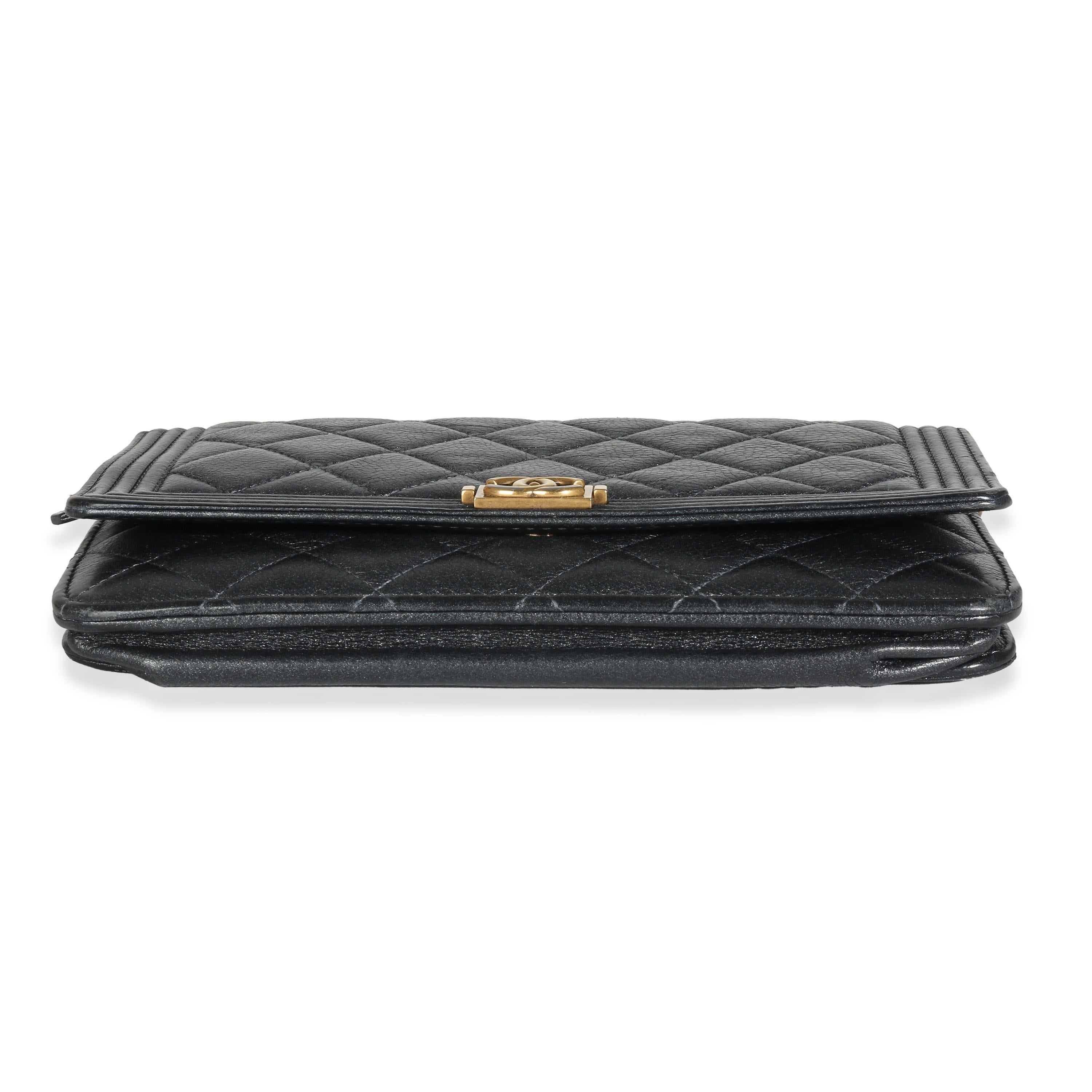Chanel Gunmetal Quilted Lambskin Boy Wallet On Chain For Sale 3