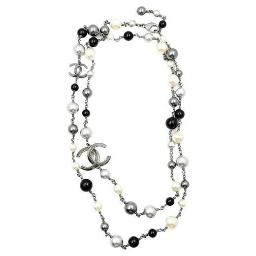 Chanel 2022 Resin & Faux Pearl Heart CC Bead Strand Necklace