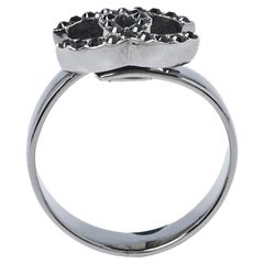 Chanel Gunmetal Tone Crystal CC Ring Size EU 52.5