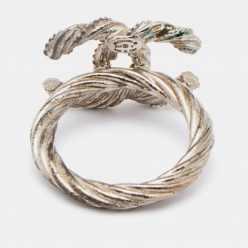 Chanel Gunmetal-Ton Kristall verschönert CC Twist Ring EU 49 im Angebot 1