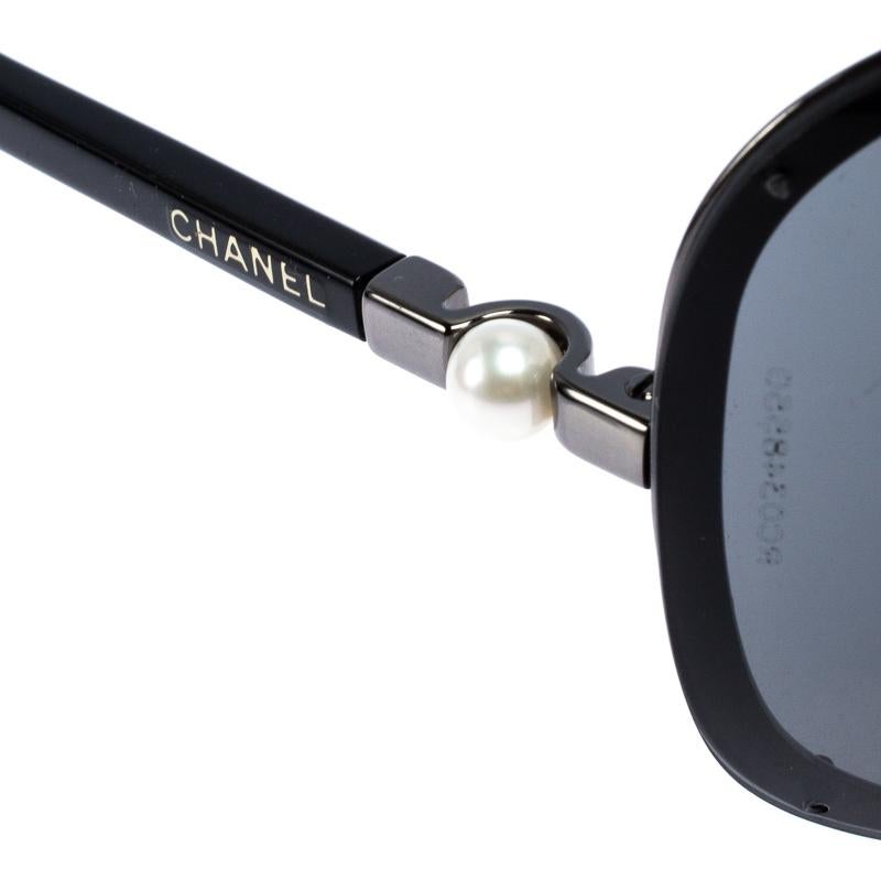 Gray Chanel Gunmetal Tone/ Grey 4170-H Collection Perle Shield Sunglasses