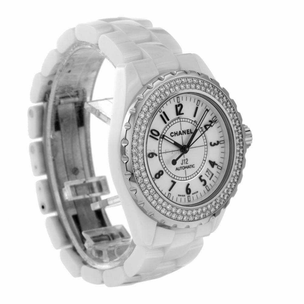 Chanel J12 Reference #:H0969. Chanel H0969 J12 White Ceramic Diamond Bezel Swiss Automatic Movement Watch. Verified and Certified by WatchFacts. 1 year warranty offered by WatchFacts.
