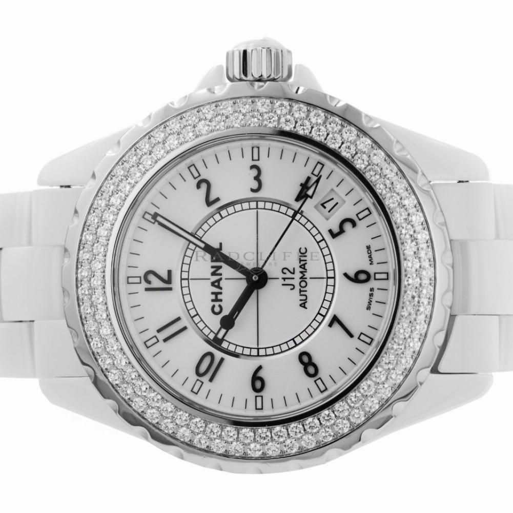 Contemporary Chanel H0969 J12 White Ceramic Diamond Bezel Swiss Automatic Movement Watch