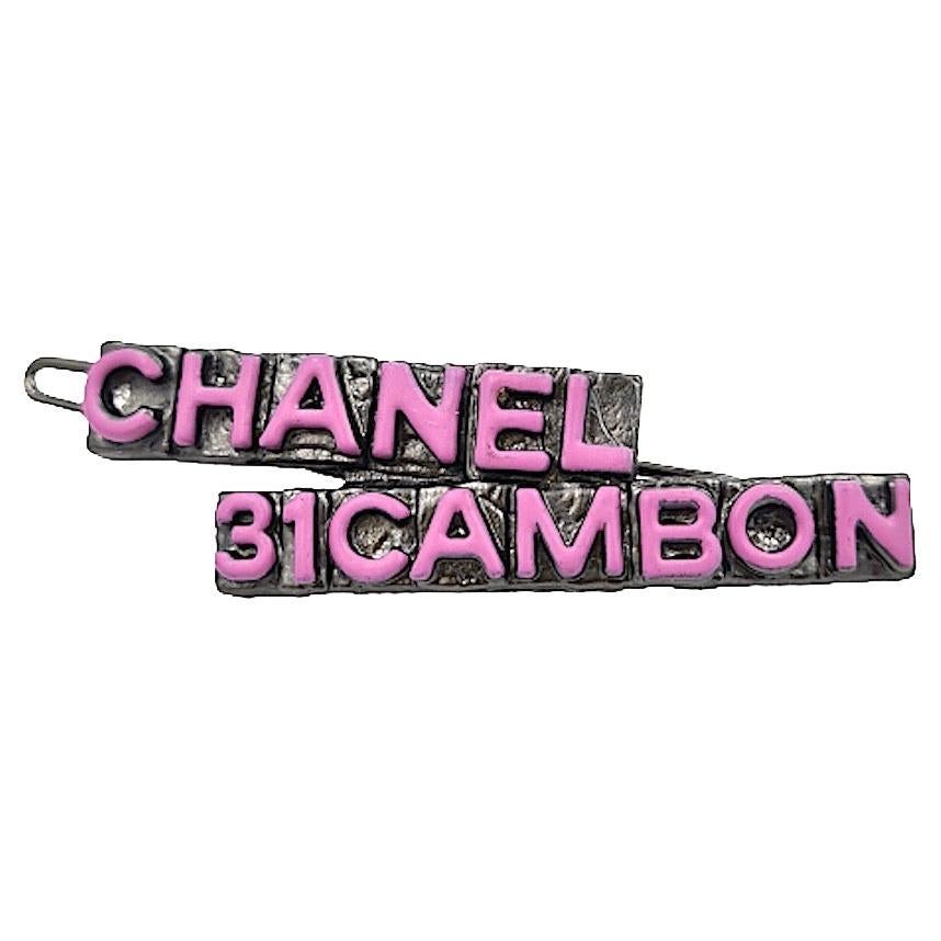 CHANEL Hair Clip in Silver Plate Metal and Pink Enamel