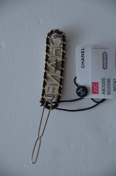 CHANEL Hair Clip Metal & Lambskin Gold & Black  NEW WITH TAGS