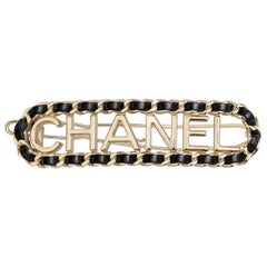 CHANEL Pince à cheveux en métal & Lambskin Or & Noir NOUVEAU AVEC ETIQUETTE