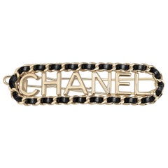      CHANEL Hair Clip Metal & Lambskin Gold & Black  NEW WITH TAGS 