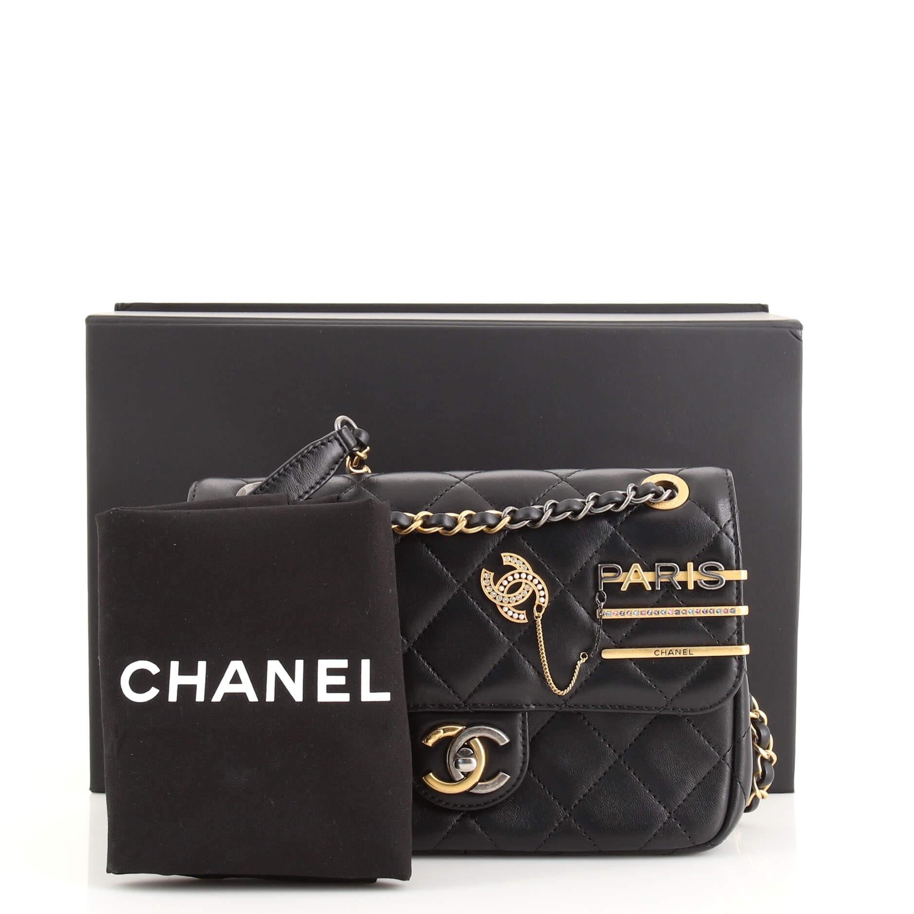Chanel Hairpin Charms Two-Tone CC Flap Bag Embellished Quilted Lambskin  Small Black 13540514