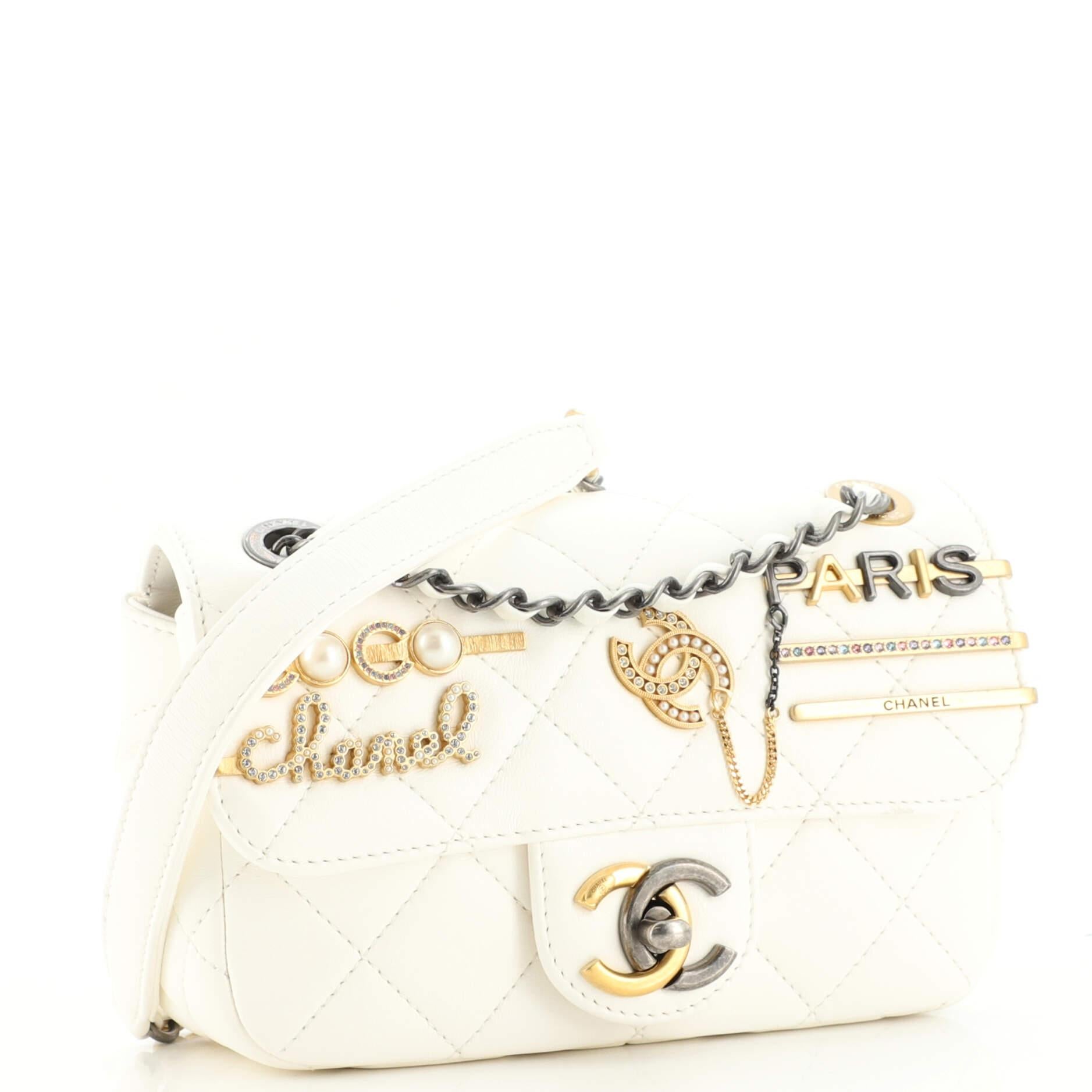 Chanel Hairpin Charms Two-Tone CC Flap Bag Embellished Quilted Lambskin Mini In Good Condition In NY, NY
