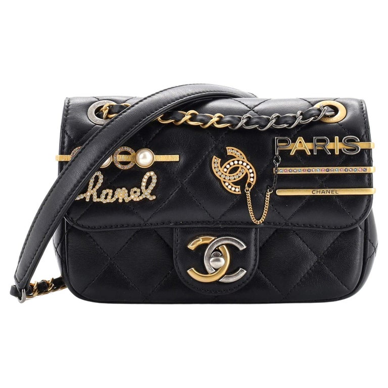 Chanel Hairpin Charms Two-Tone CC Flap Bag Embellished Quilted Lambskin  Small Black 13540514