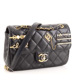 Chanel Hairpin Charms Two-Tone CC Flap Bag Embellished Quilted Lambskin Small