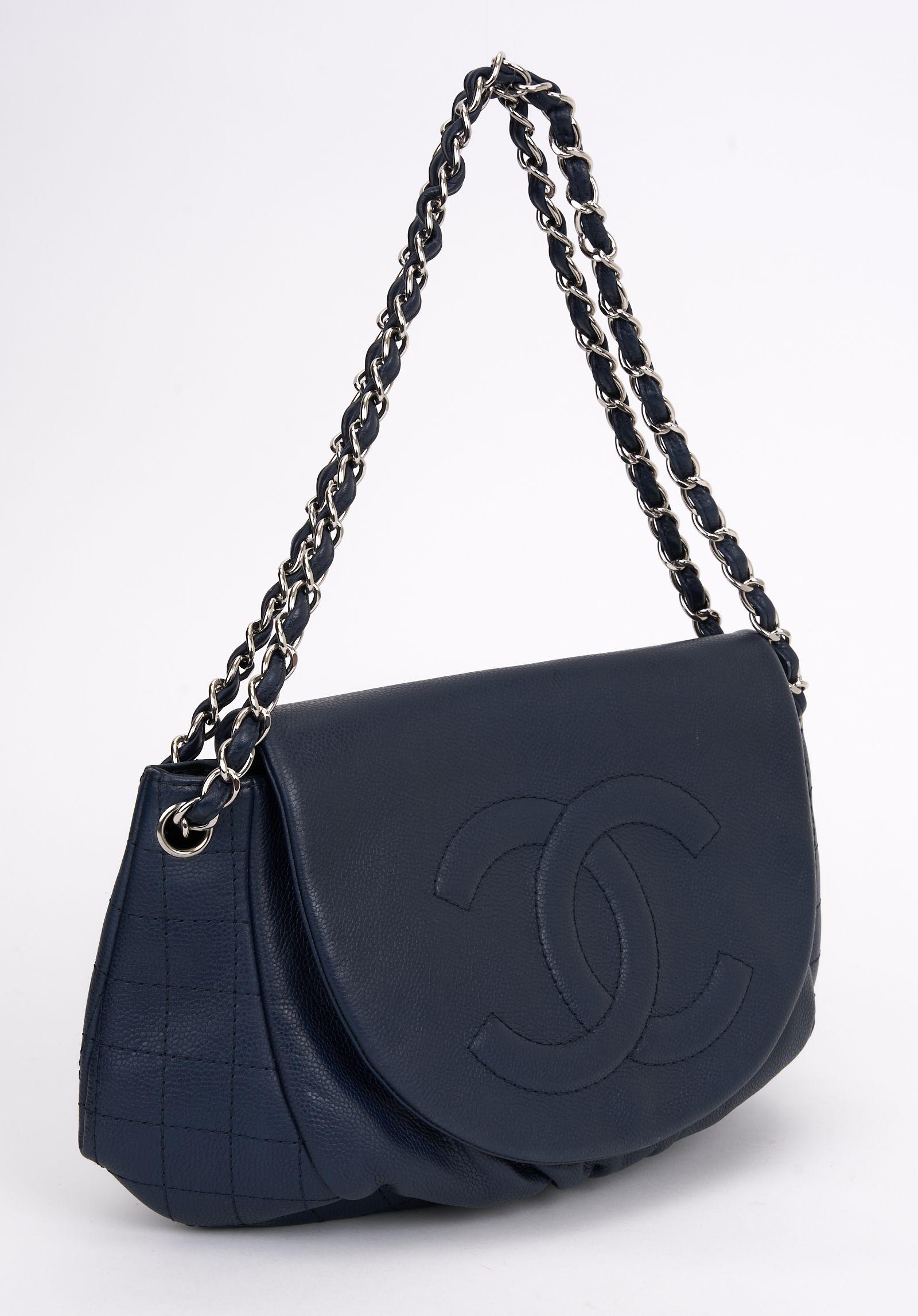 Black Chanel Half Moon Blue Large Flap Bag For Sale