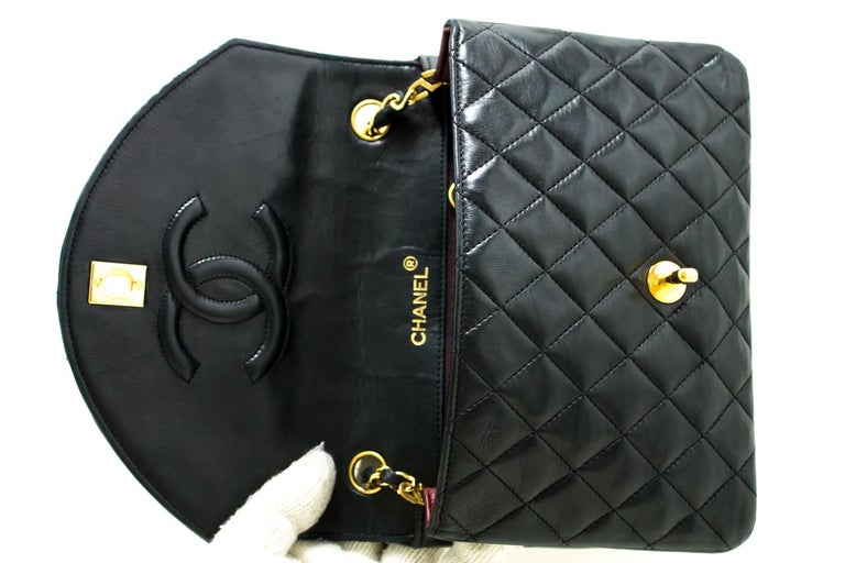 CHANEL Half Moon Chain Shoulder Crossbody Bag Black Flap Quilted