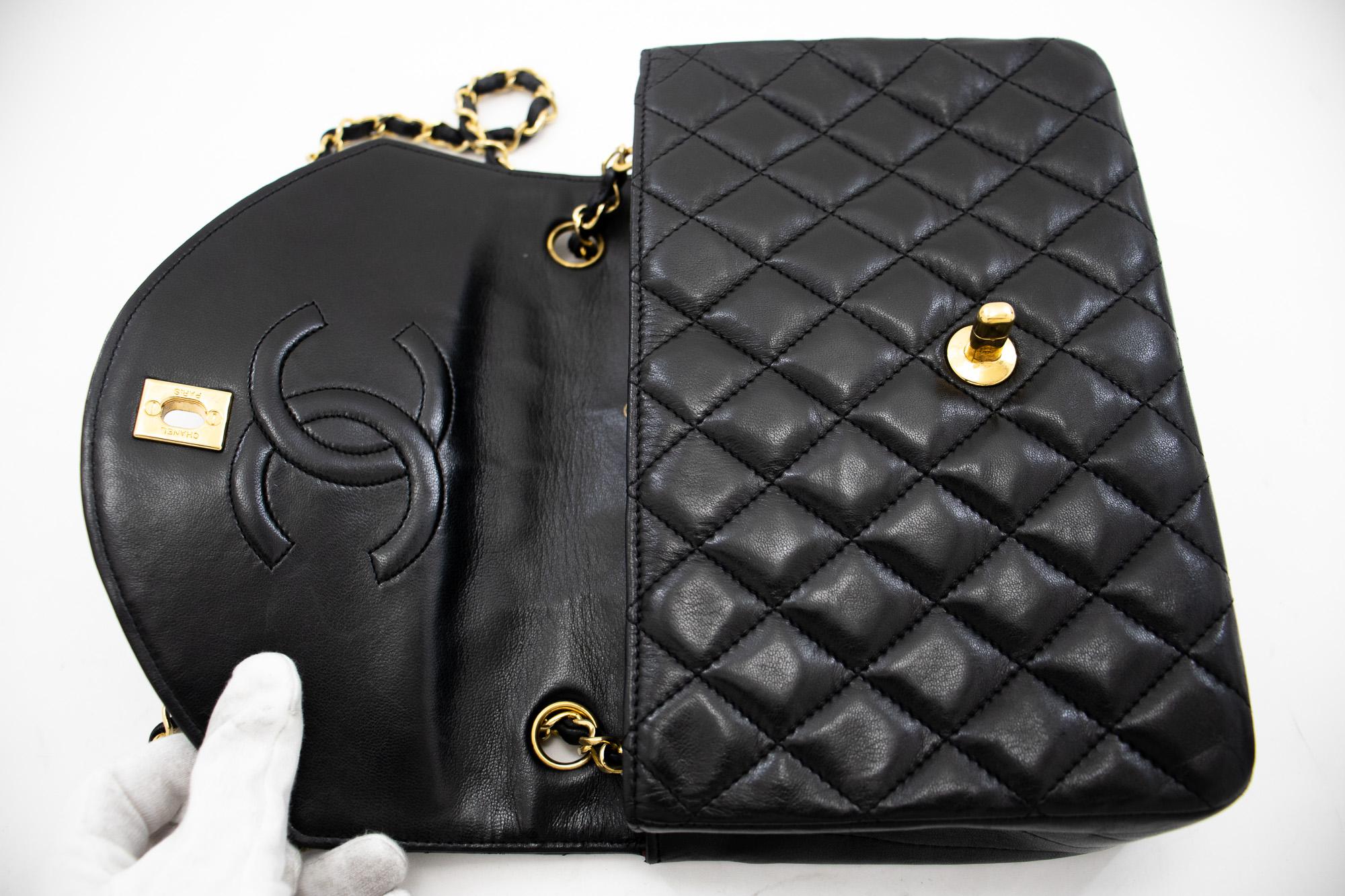 CHANEL Half Moon Chain Shoulder Crossbody Bag Black Flap Quilted For Sale 2