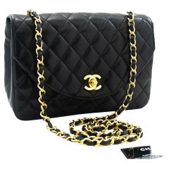 CHANEL Half Moon Chain Shoulder Crossbody Bag Black Flap Quilted