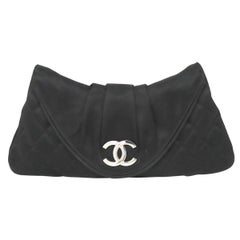 Chanel Half Moon SHW Black Quilted Satin Clutch