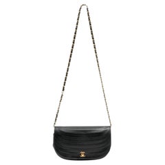 Chanel Half Moon Single Flap Bag Black w GH