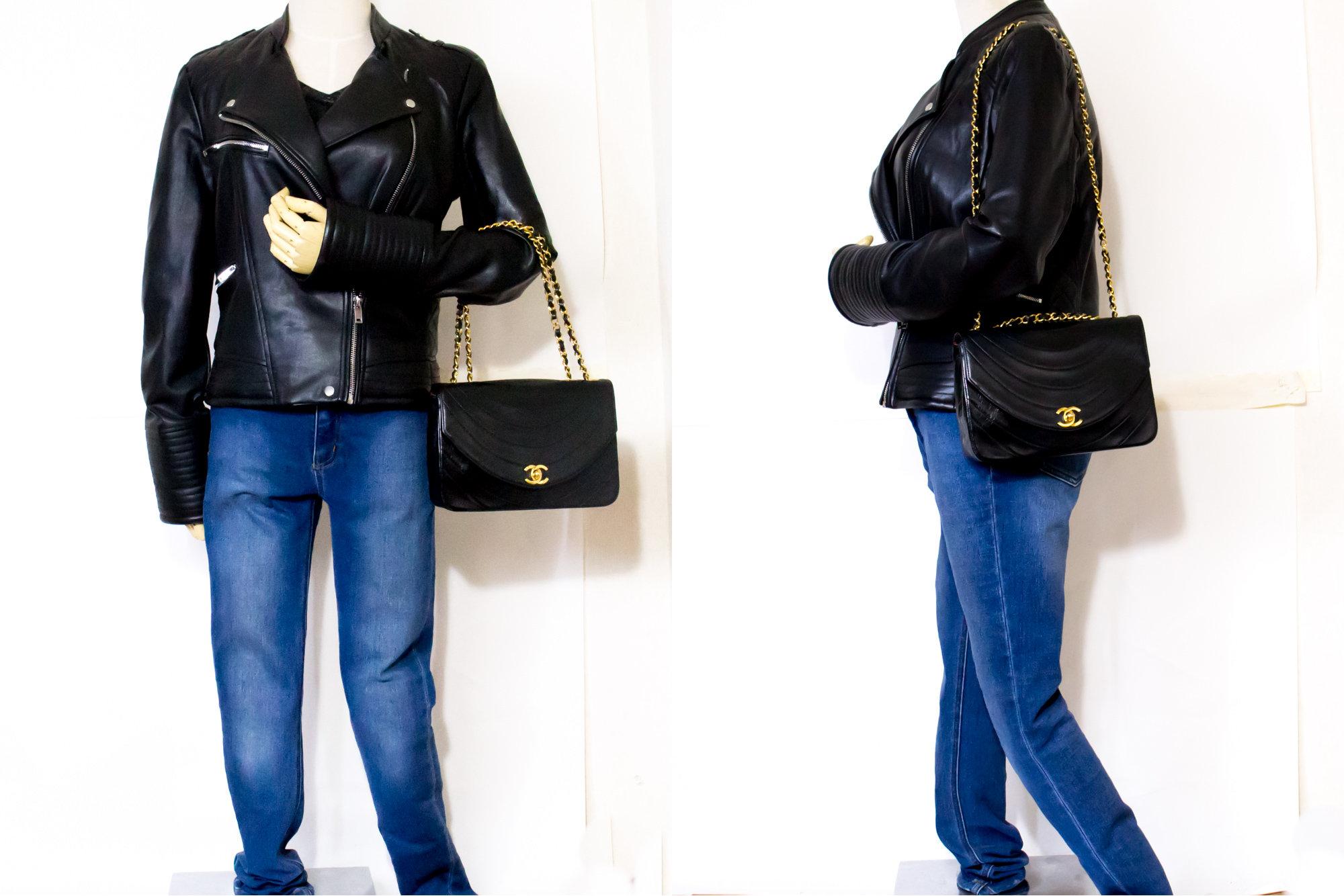 CHANEL Half Moon Vintage Chain Shoulder Bag Black Flap Quilted For Sale 4