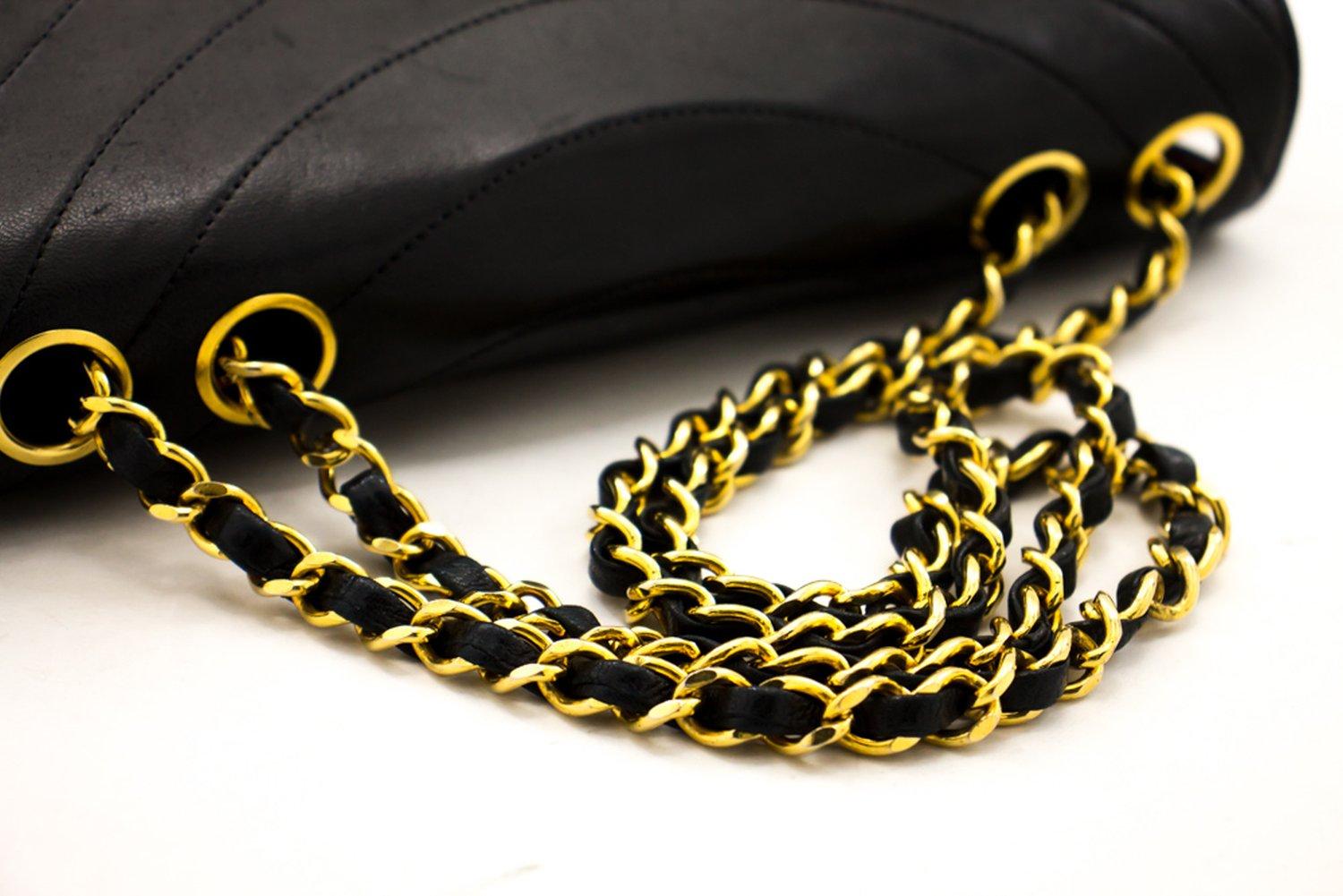 CHANEL Half Moon Vintage Chain Shoulder Bag Black Flap Quilted For Sale 6