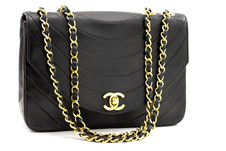 CHANEL Half Moon Vintage Chain Shoulder Bag Black Flap Quilted