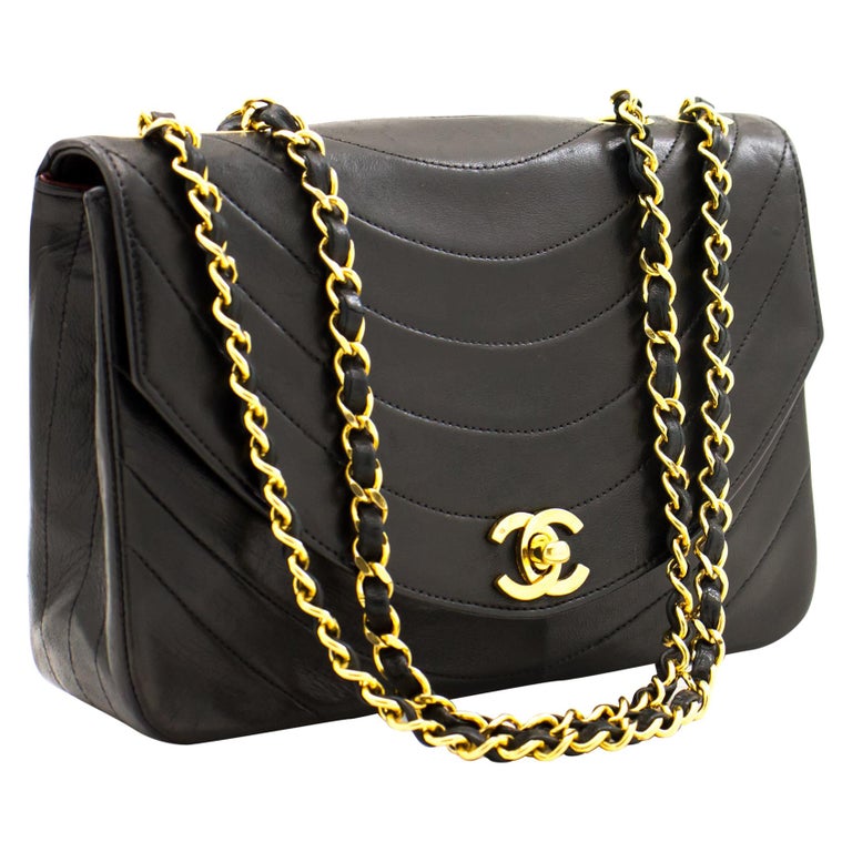 CHANEL Half Moon Vintage Chain Shoulder Bag Black Flap Quilted For