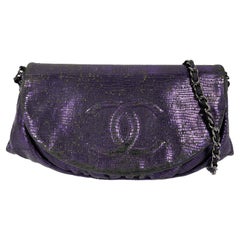 CHANEL- Half Moon Wallet on Chain Iridescent Purple Leather / Silver Crossbody