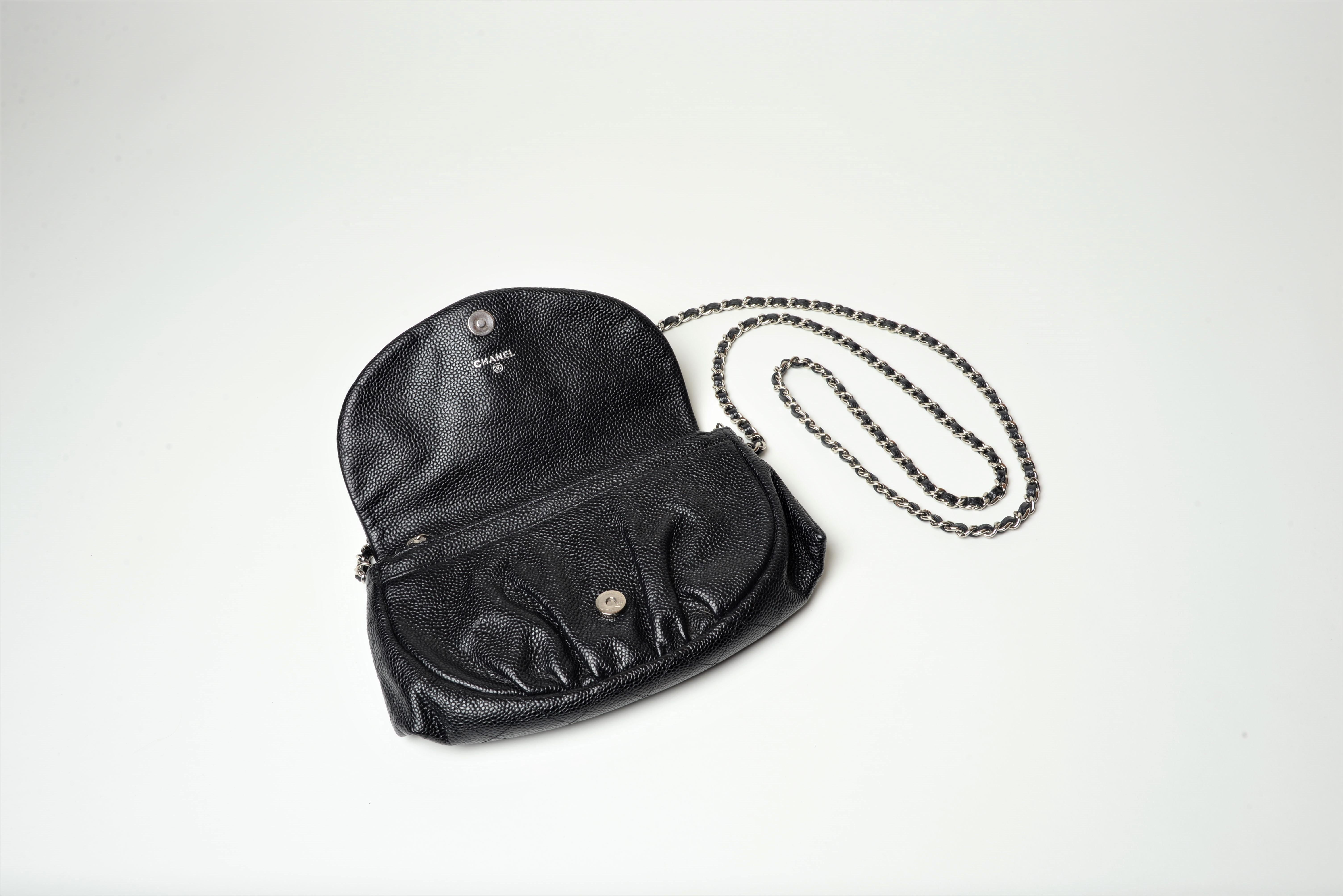Women's or Men's Chanel Halfmoon Cavier WOC Black Wallet On Chain